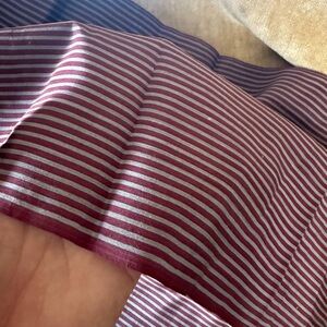Striped Burgundy Gray silk Fabric purchased in Paris. Just under 5 yards X 14”